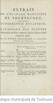 Extrait de l'ouvrage manuscrit de Tournefort intitulé Topographie botanique, ou Catalogue des plantes. Observées en divers endroits depuis l'année 1676 jusqu'en 1690 vignette